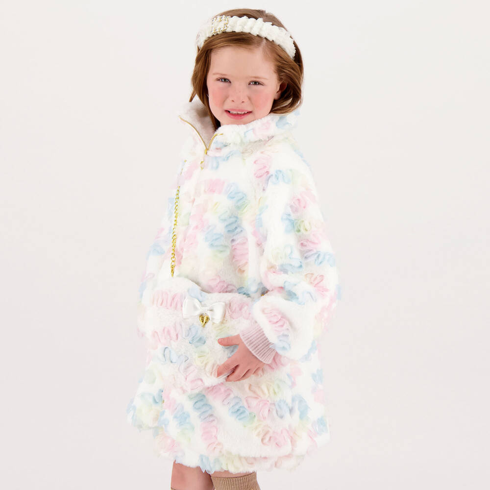 Angel's Face-Girls Off-White Tulle Fur Coat | Childrensalon Outlet