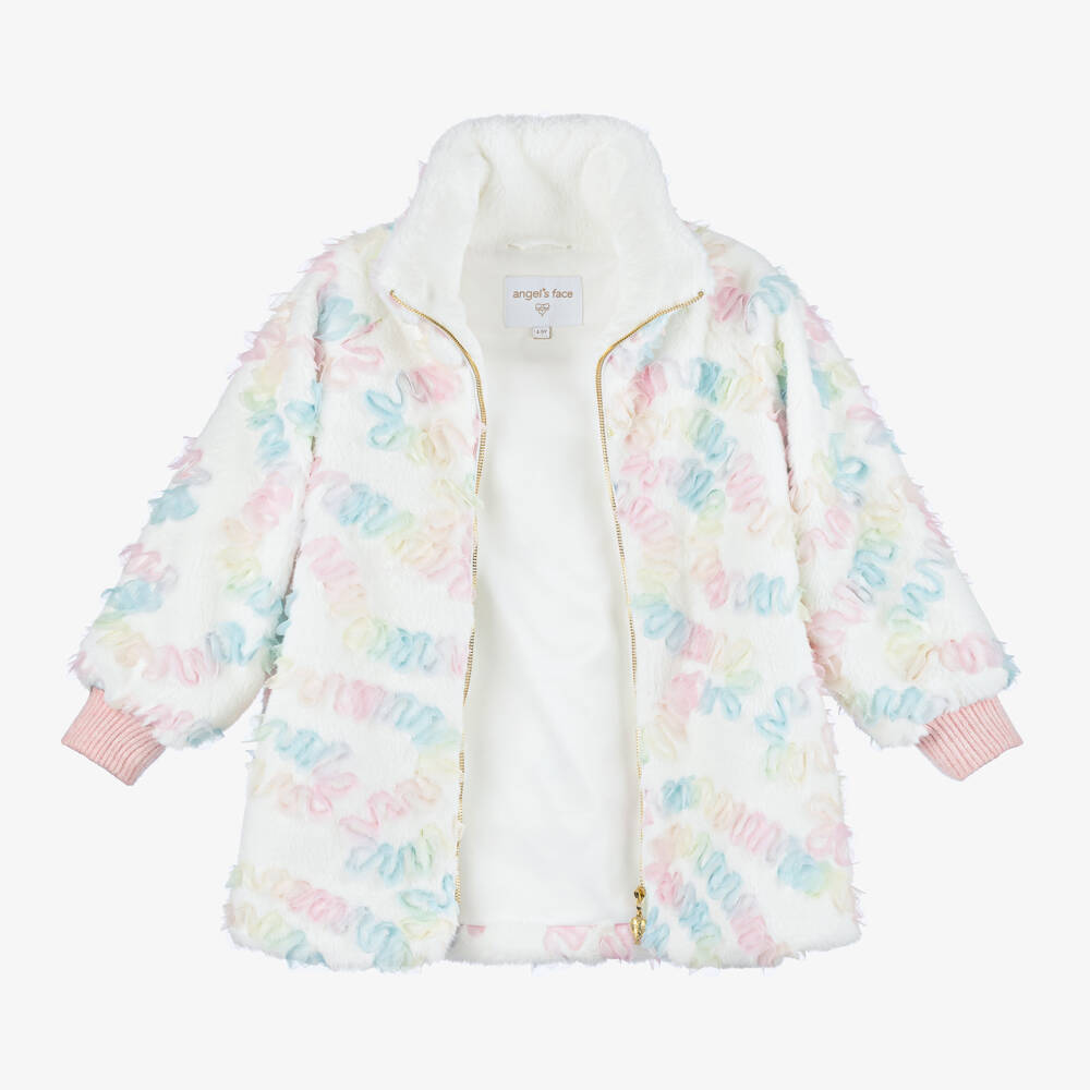 Angel's Face-Girls Off-White Tulle Fur Coat | Childrensalon Outlet