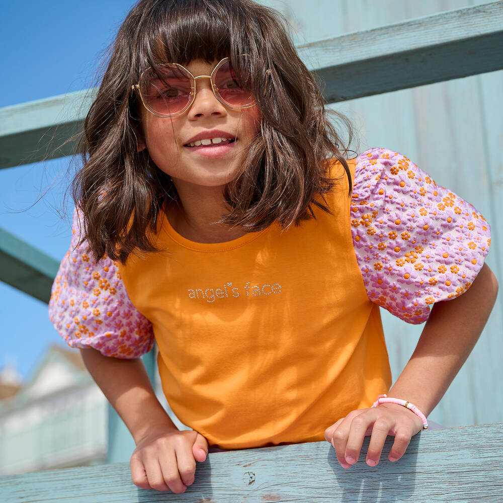 Angel's Face-Оранжевый хлопковый топ с парчой | Childrensalon Outlet