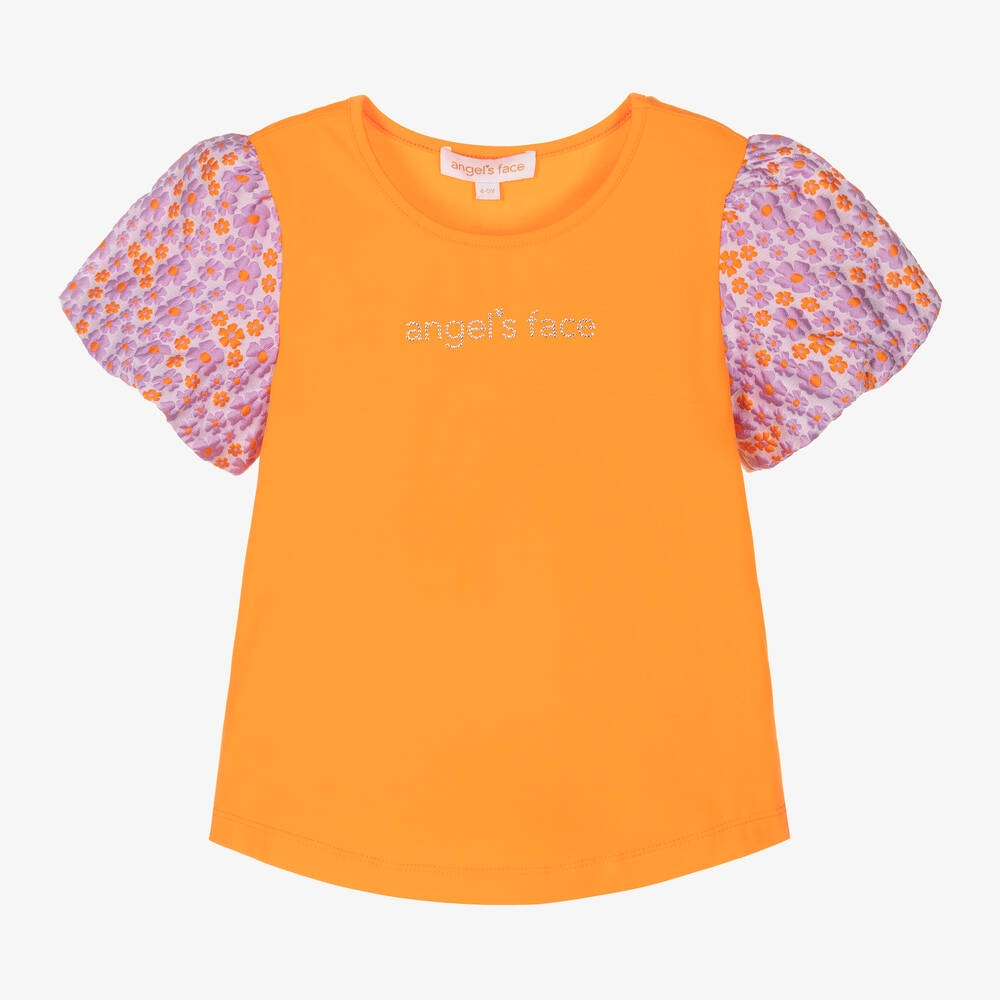 Angel's Face - Girls Orange Cotton Brocade Top | Childrensalon