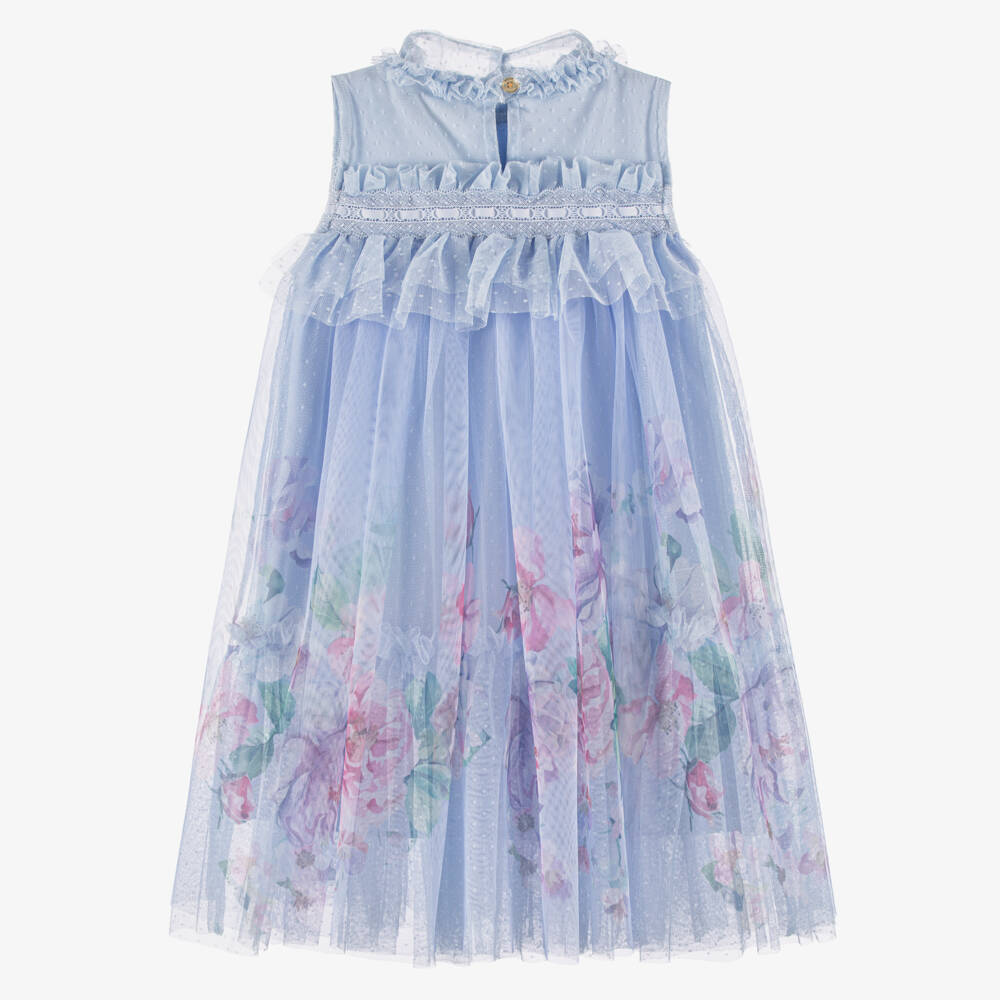 Angel's Face-Синее платье из тюля с цветочным узором для девочек | Childrensalon Outlet