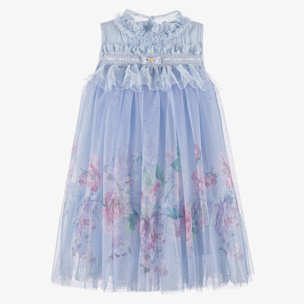 Angel's Face-Синее платье из тюля с цветочным узором для девочек | Childrensalon Outlet