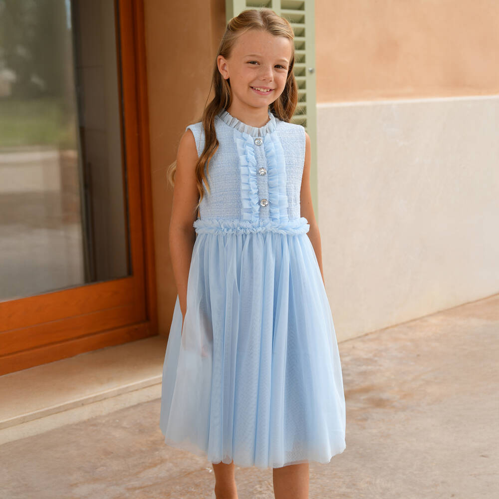 Angel's Face-Girls Pale Blue Shimmery Tweed & Tulle Dress | Childrensalon Outlet