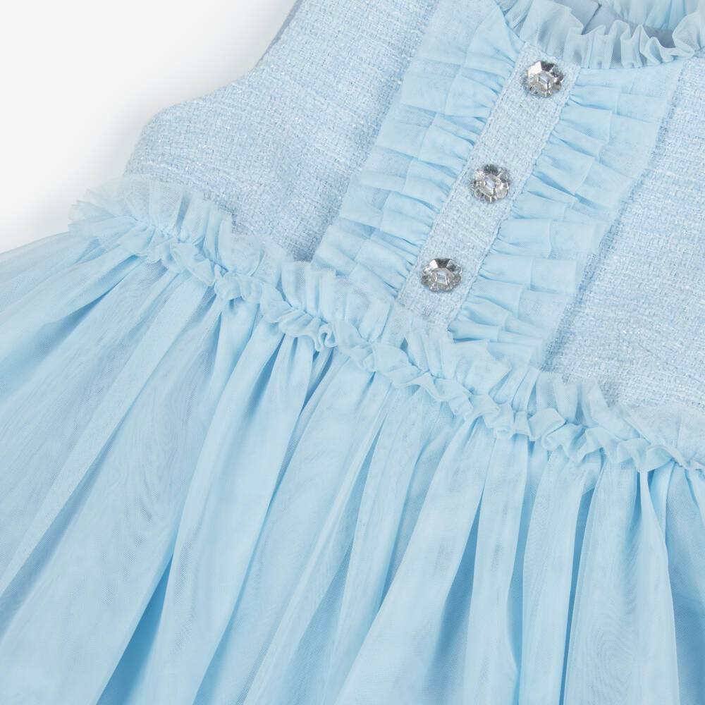 Angel's Face-Girls Pale Blue Shimmery Tweed & Tulle Dress | Childrensalon Outlet