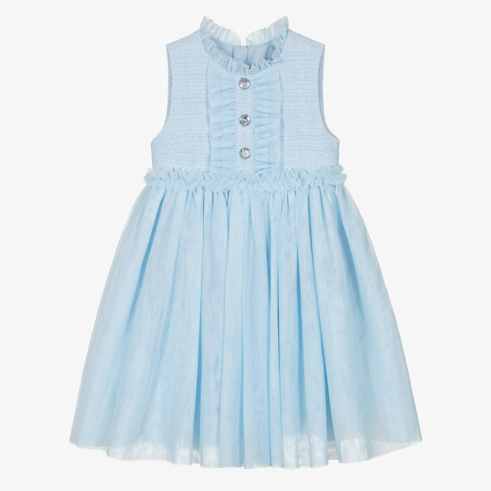 Angel's Face-Girls Pale Blue Shimmery Tweed & Tulle Dress | Childrensalon Outlet