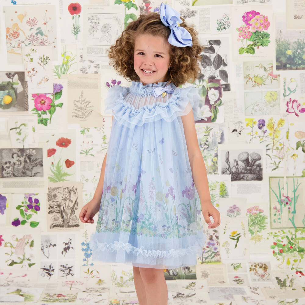 Angel's Face-Платье из голубого тюля с зайчиком для девочек | Childrensalon Outlet