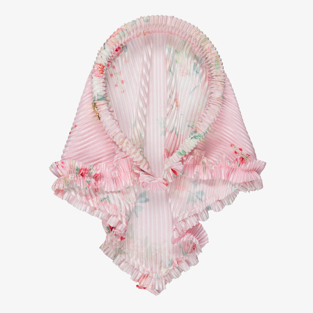 Angel's Face-Girls Pale Pink Floral Hairband with Pleated Headscarf | Childrensalon Outlet