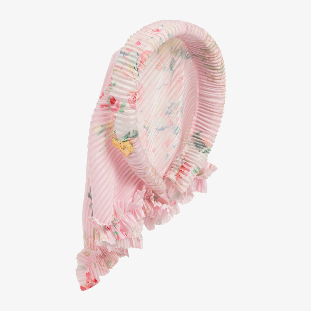 Angel's Face-Girls Pale Pink Floral Hairband with Pleated Headscarf | Childrensalon Outlet