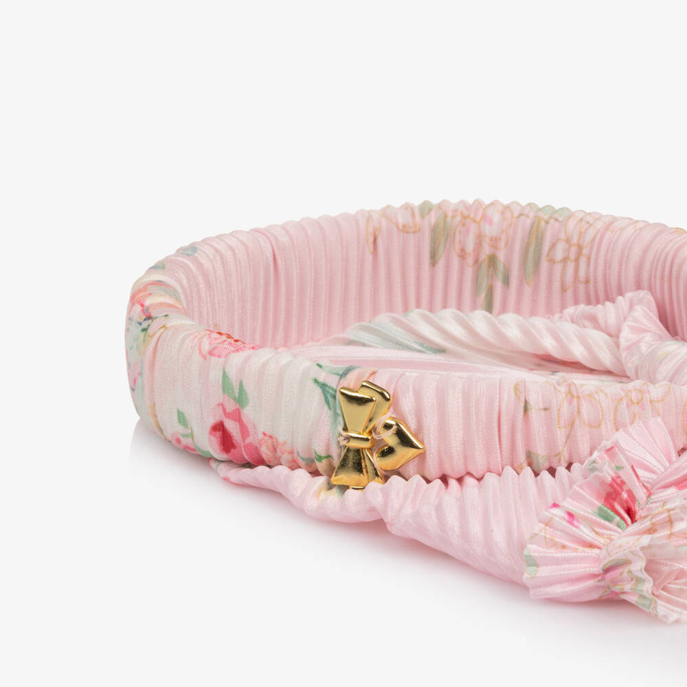 Angel's Face-Girls Pale Pink Floral Hairband with Pleated Headscarf | Childrensalon Outlet