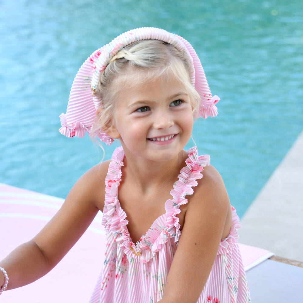 Angel's Face-Girls Pale Pink Floral Hairband with Pleated Headscarf | Childrensalon Outlet