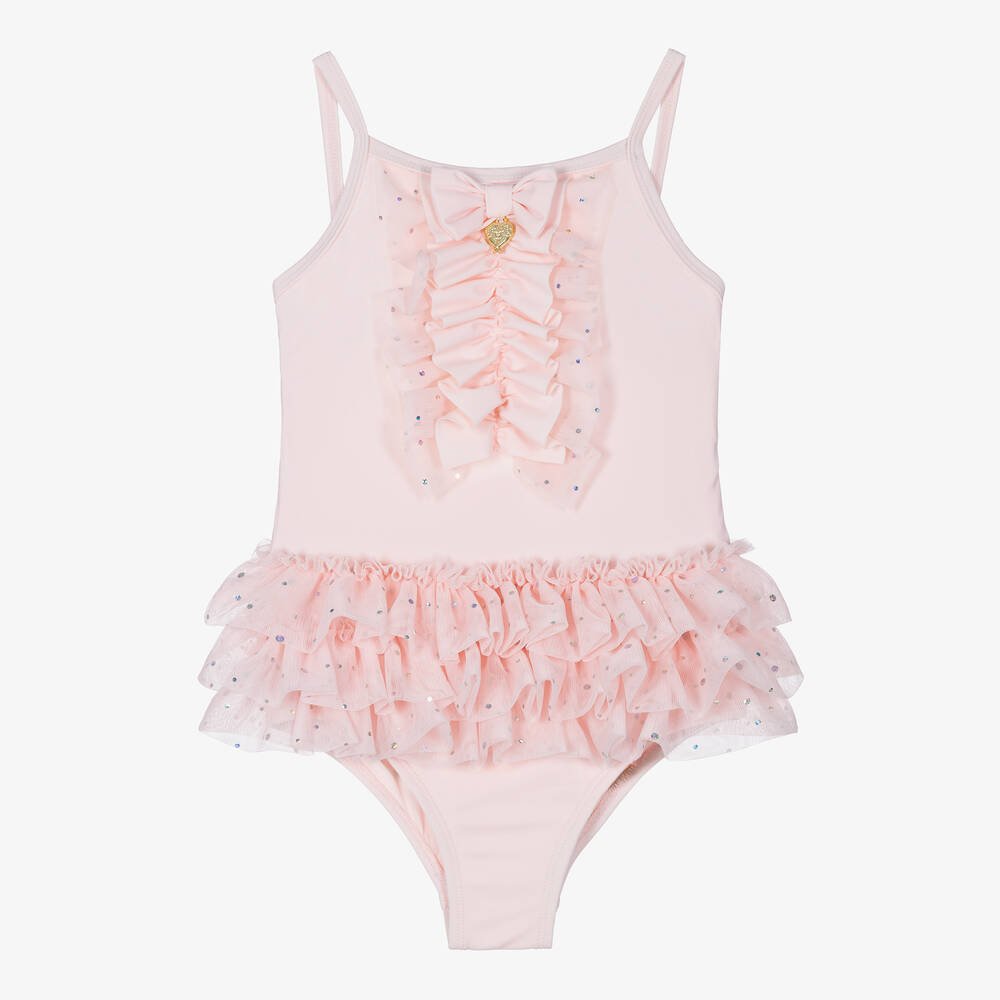 Angel's Face-Girls Pale Pink Frilled Swimsuit (UPF50+)  | Childrensalon Outlet