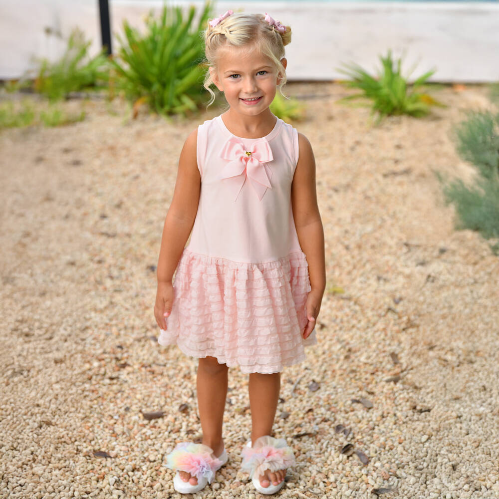 Angel's Face-Girls Pale Pink Jersey & Chiffon Ruffle Dress | Childrensalon Outlet