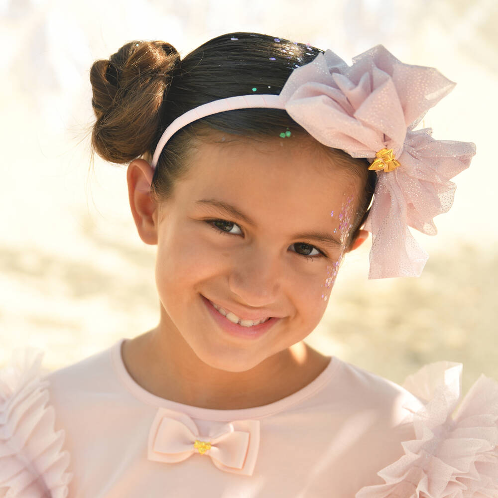 Angel's Face-Girls Pale Pink Tulle Bow Hairband | Childrensalon Outlet