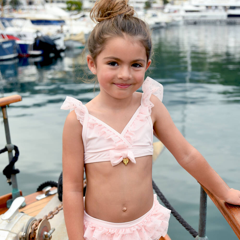 Angel's Face-Girls Pale Pink Tulle Frill Bikini (UPF50+) | Childrensalon Outlet