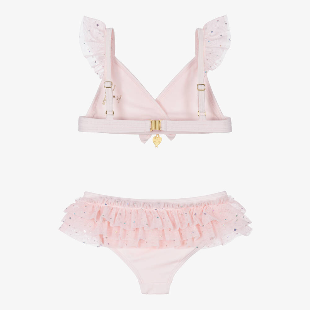 Angel's Face-Girls Pale Pink Tulle Frill Bikini (UPF50+) | Childrensalon Outlet