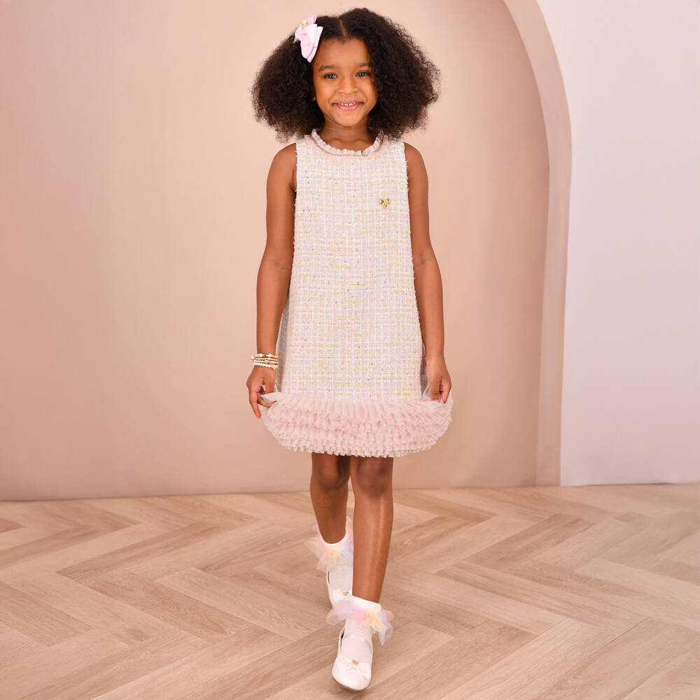 Angel's Face-Girls Pastel Pink Sparkly Tweed Dress | Childrensalon Outlet
