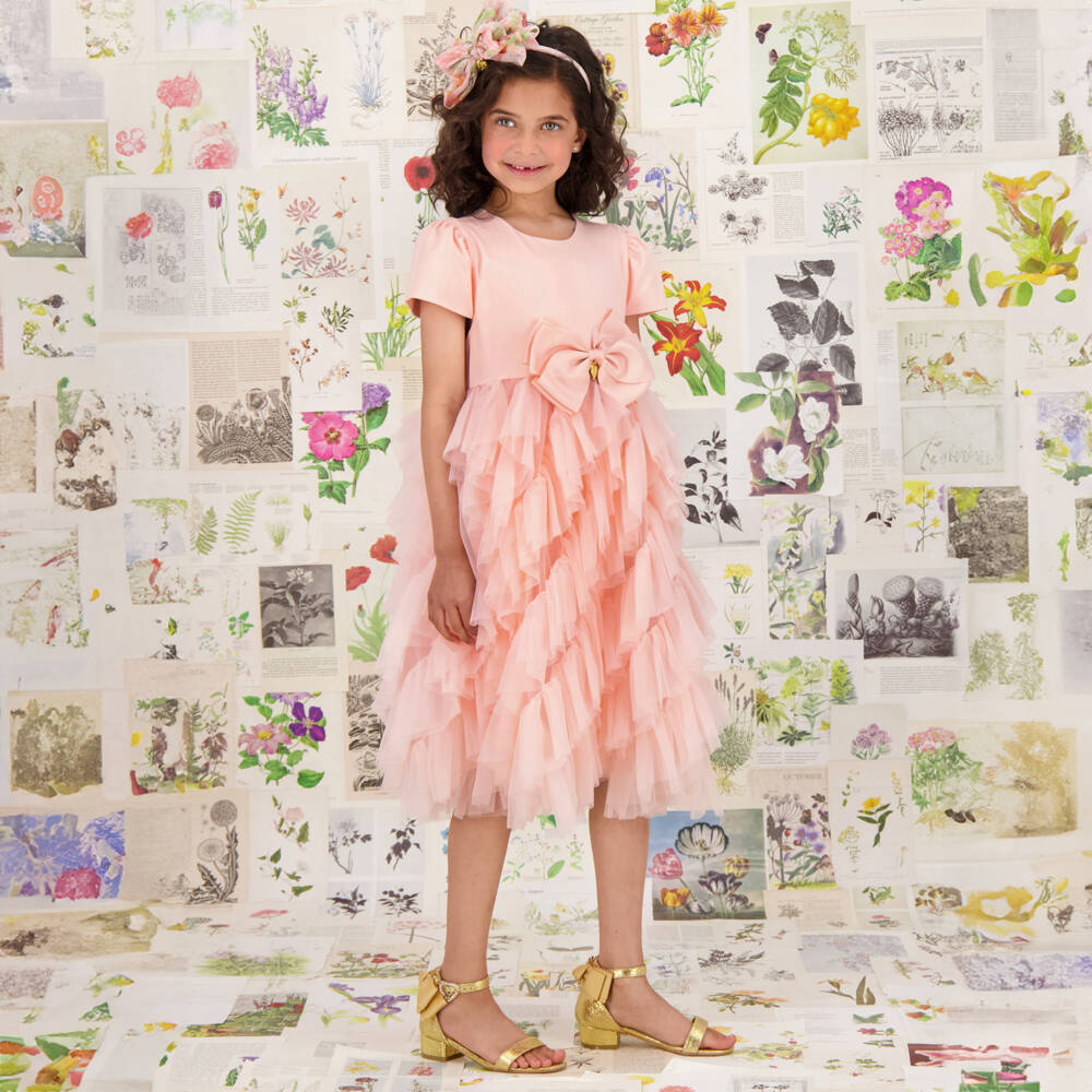 Angel's Face-Girls Peach Cotton & Tulle Gown | Childrensalon Outlet