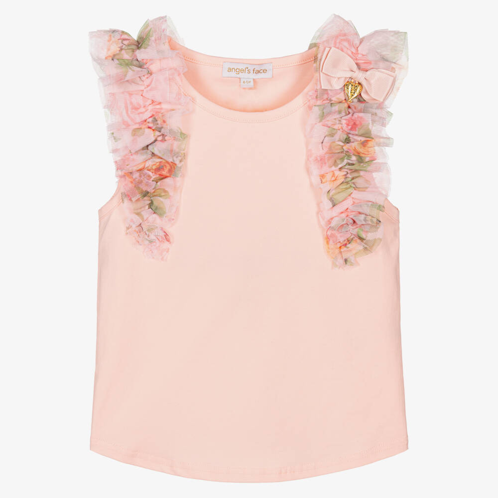 Angel's Face-Girls Peach Cotton Tulle Ruffle Top | Childrensalon Outlet
