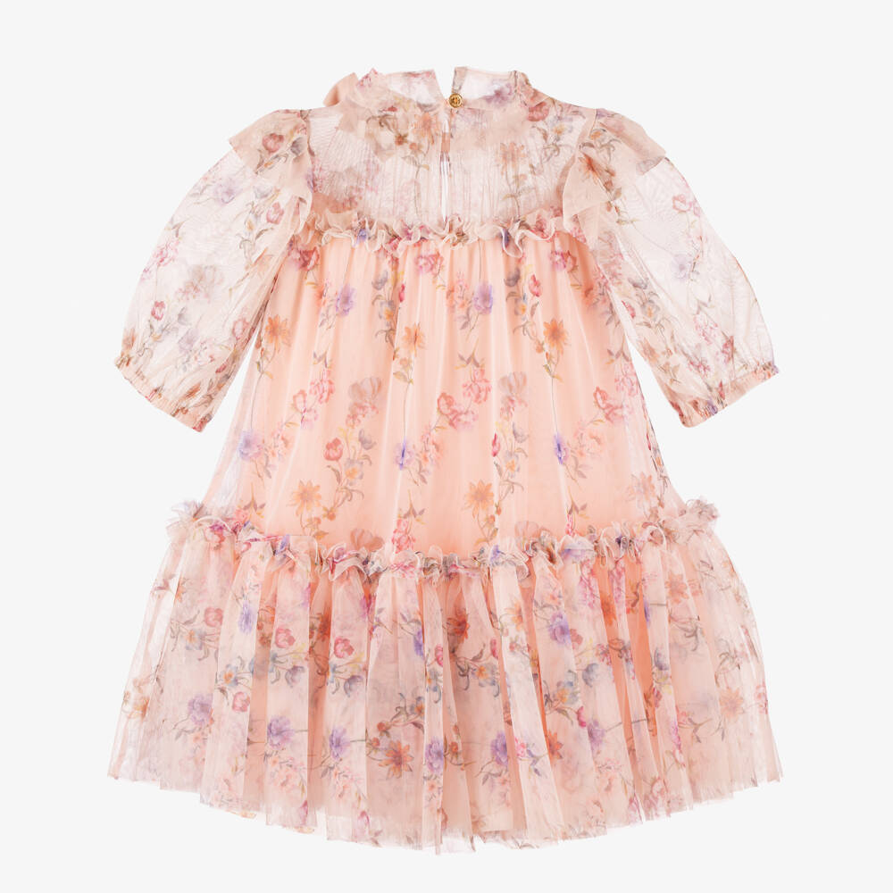 Angel's Face-Girls Peach Floral Tulle Gown | Childrensalon Outlet