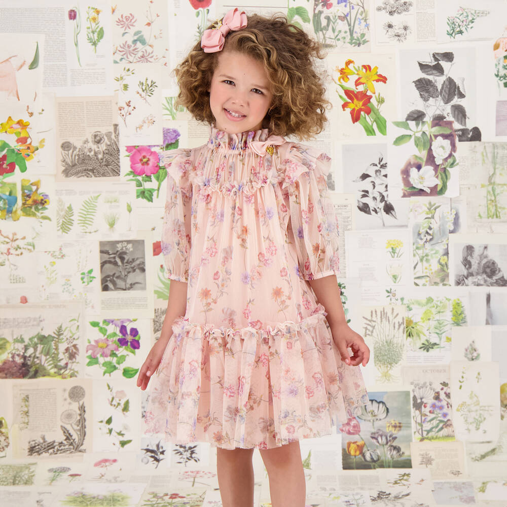 Angel's Face-Girls Peach Floral Tulle Gown | Childrensalon Outlet