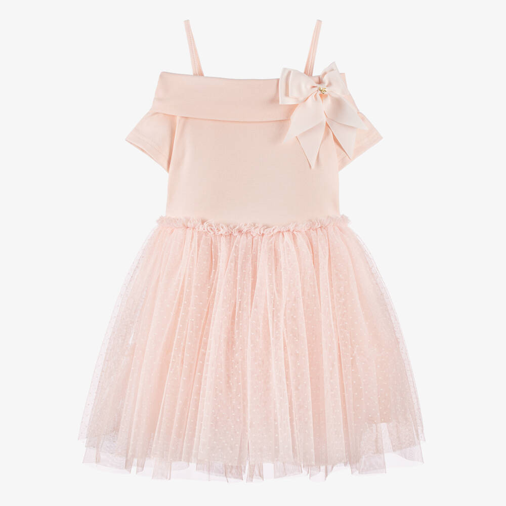 Angel's Face-Girls Peach Pink Dress with Tulle Skirt | Childrensalon Outlet