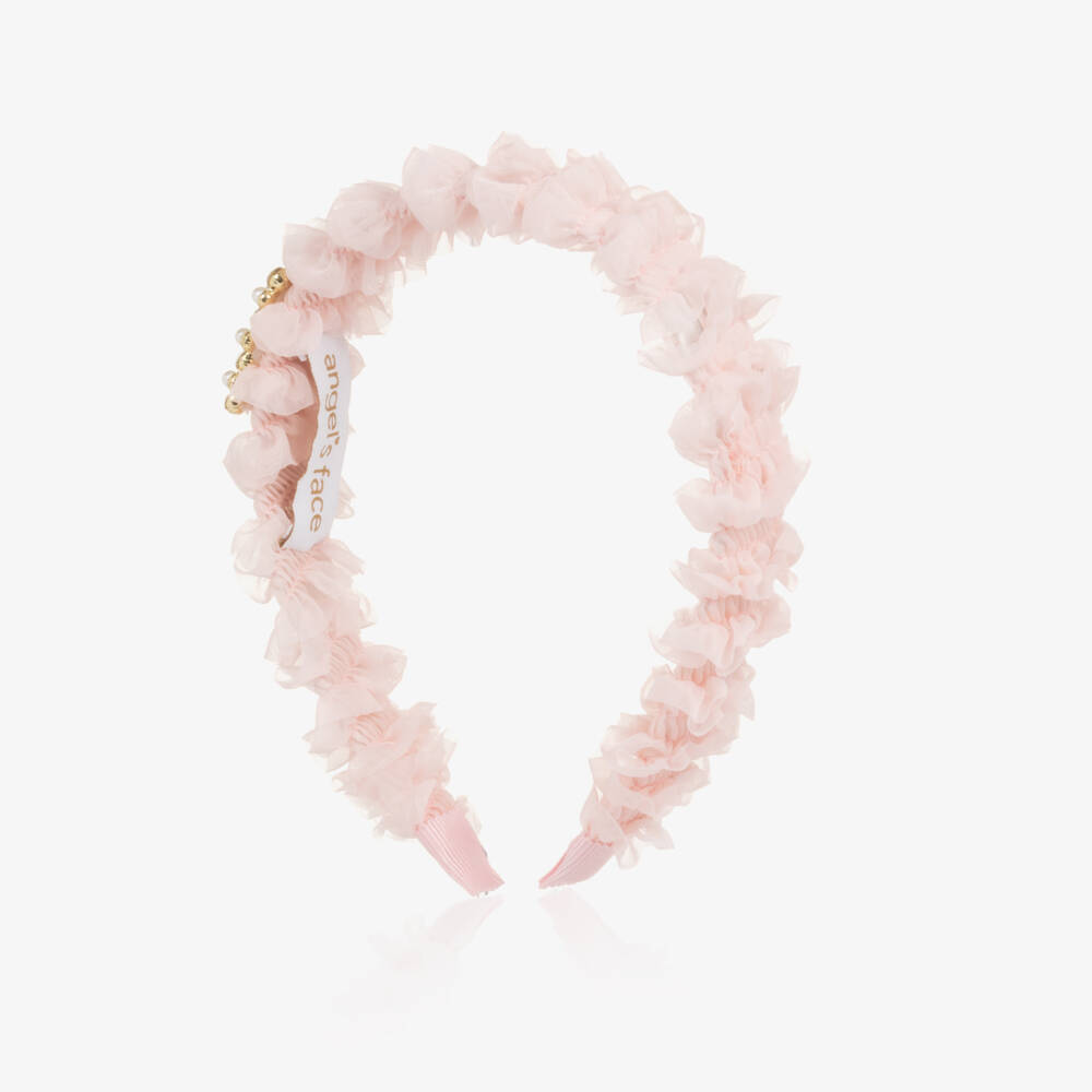 Angel's Face-Girls Peach Ruffle Gemmed Headband | Childrensalon Outlet