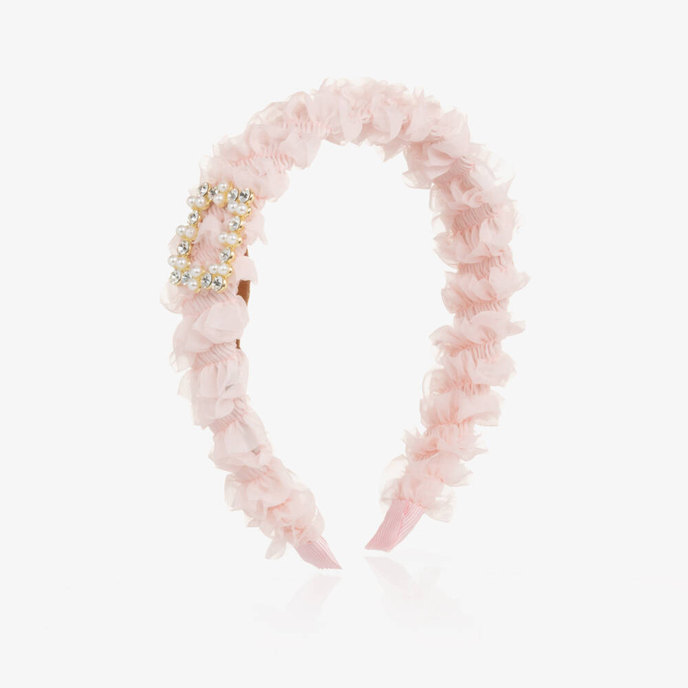 Angel's Face-Girls Peach Ruffle Gemmed Headband | Childrensalon Outlet