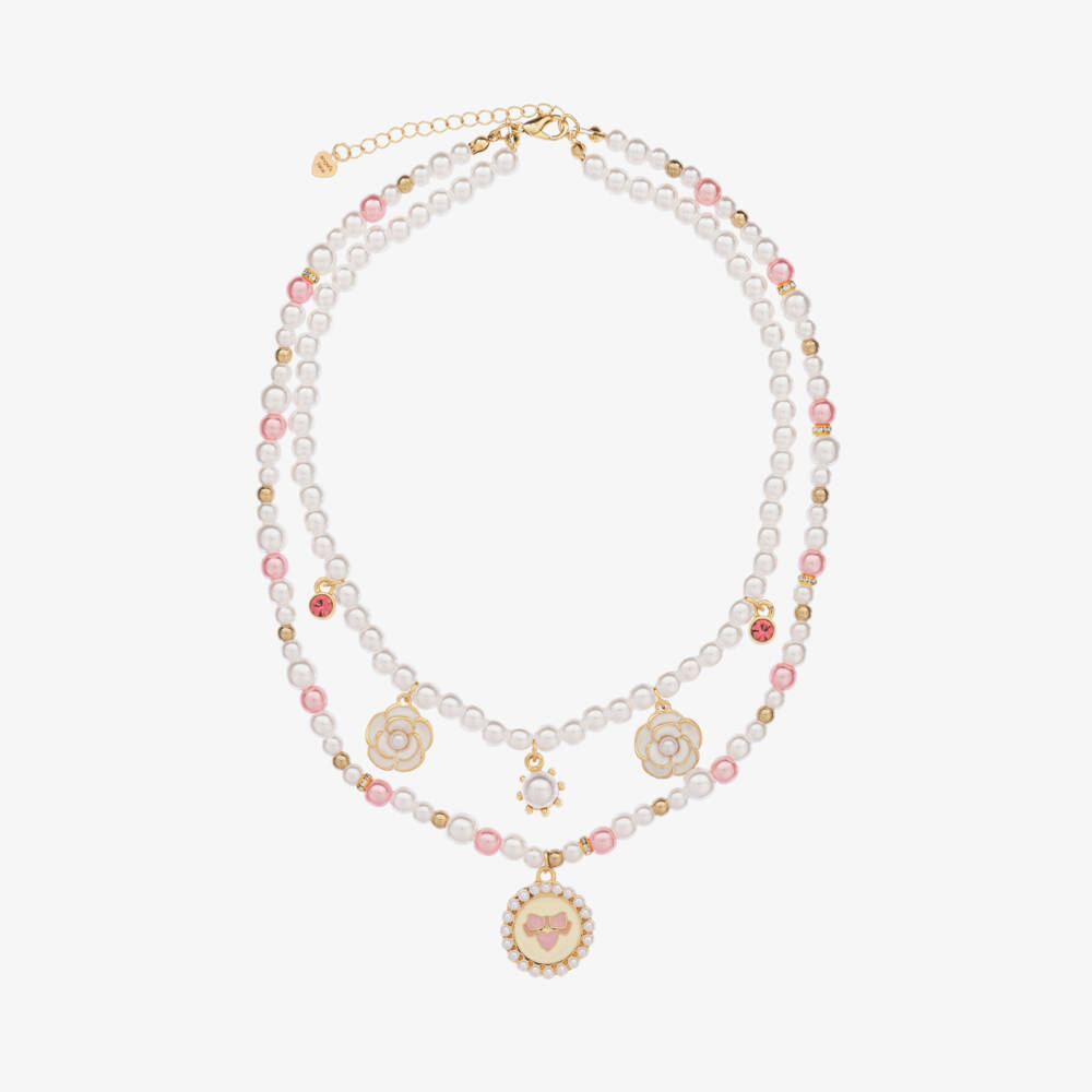 Angel's Face-Girls Pink and Pearl Charm Necklace | Childrensalon Outlet
