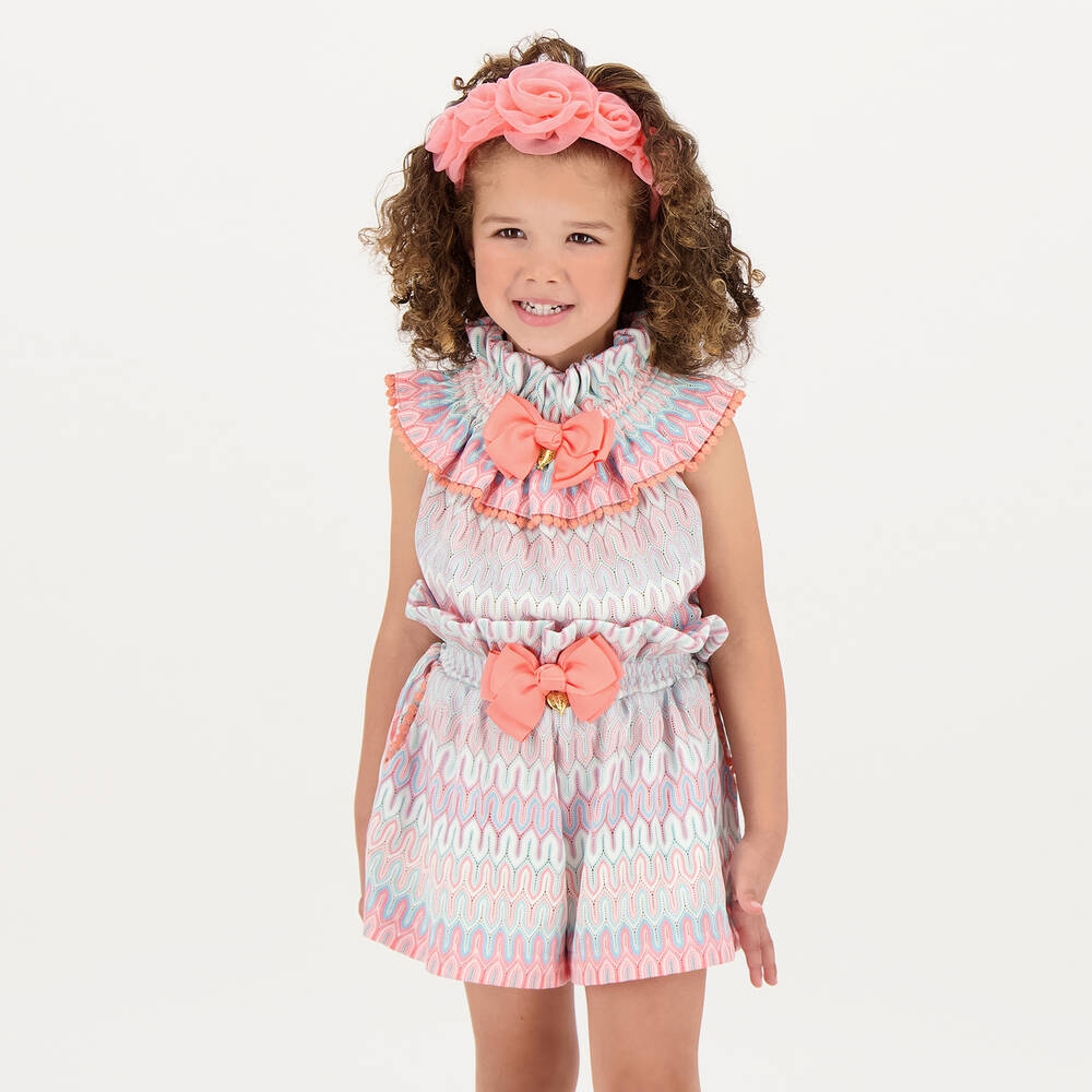 انجلز فيس-بلوزة كروشيه محبوك لون زهري وأزرق فاتح للبنات | Childrensalon Outlet