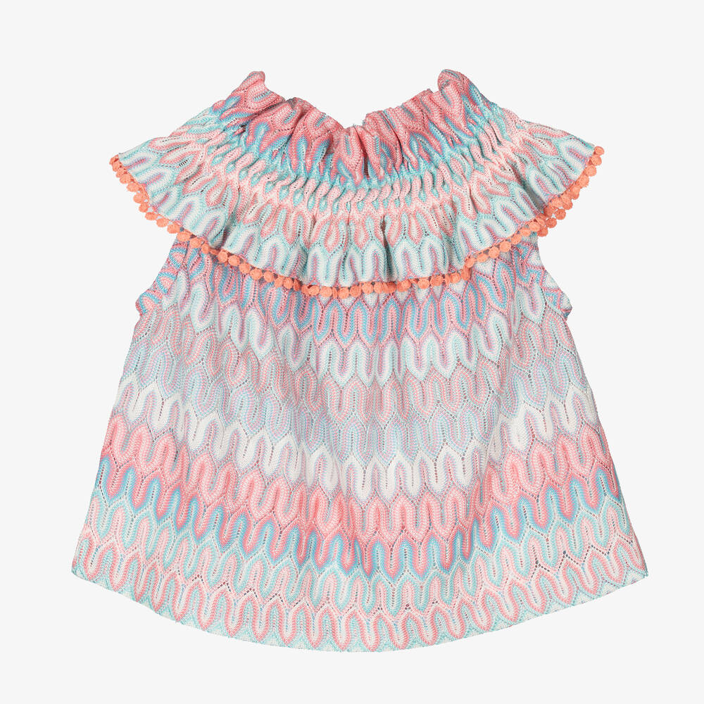 انجلز فيس-بلوزة كروشيه محبوك لون زهري وأزرق فاتح للبنات | Childrensalon Outlet