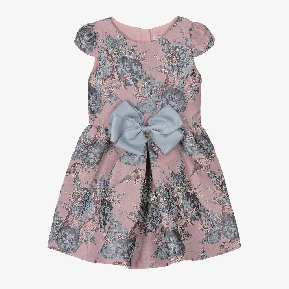 Angel's Face - Розовое жаккардовое платье с голубыми цветами | Childrensalon