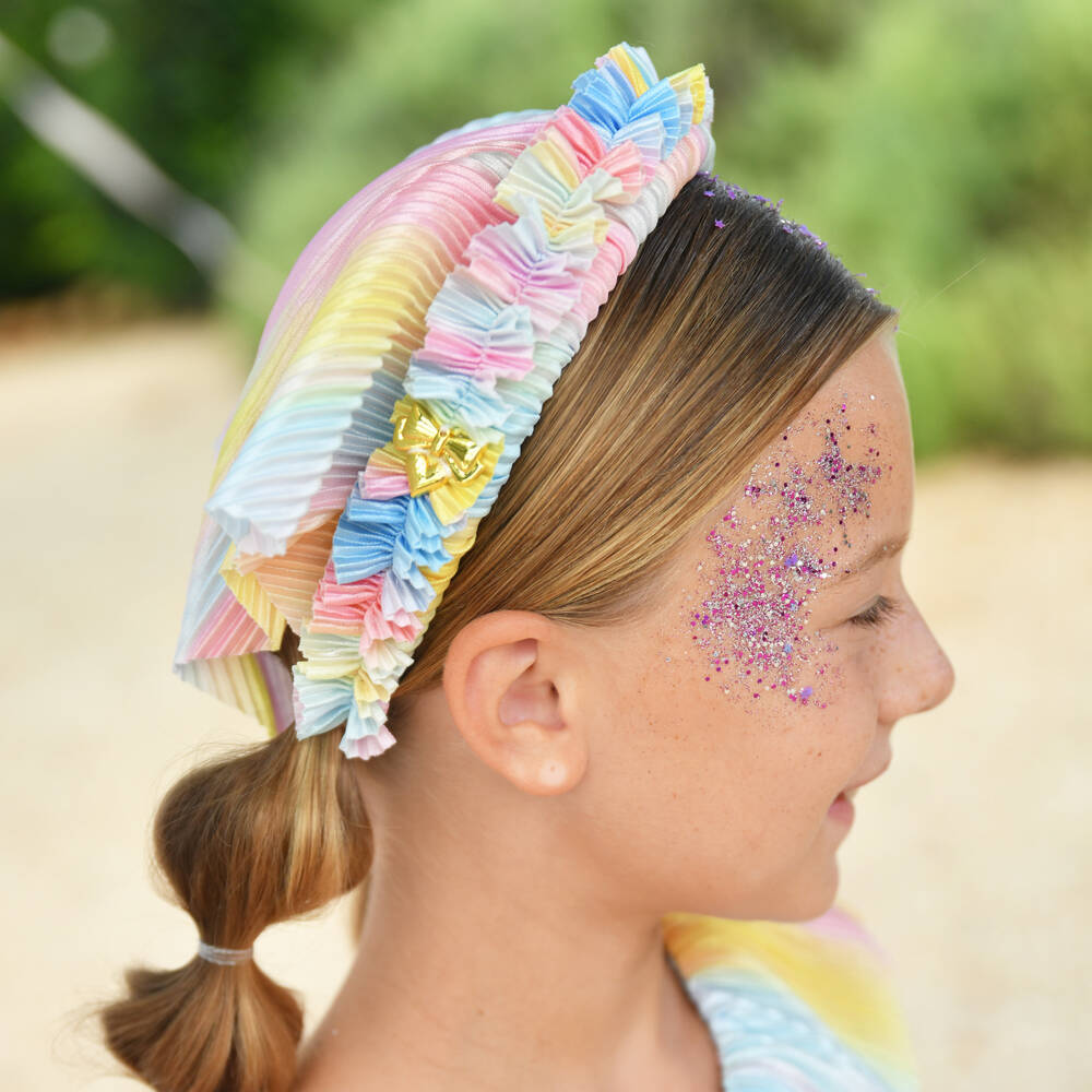 Angel's Face-Girls Pink Blue & Yellow Hairband with Pleated Headscarf | Childrensalon Outlet