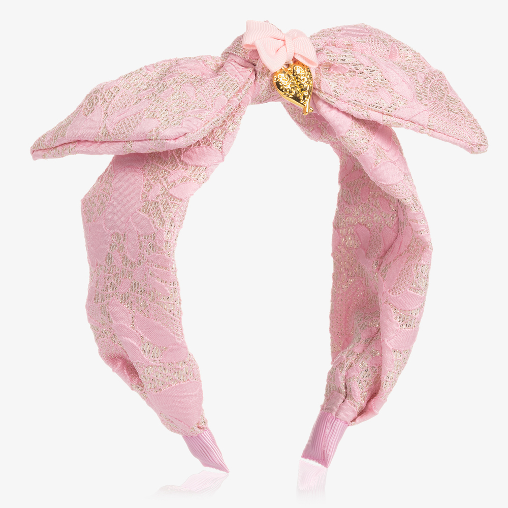Angel's Face - Girls Pink Bow Lace Hairband | Childrensalon