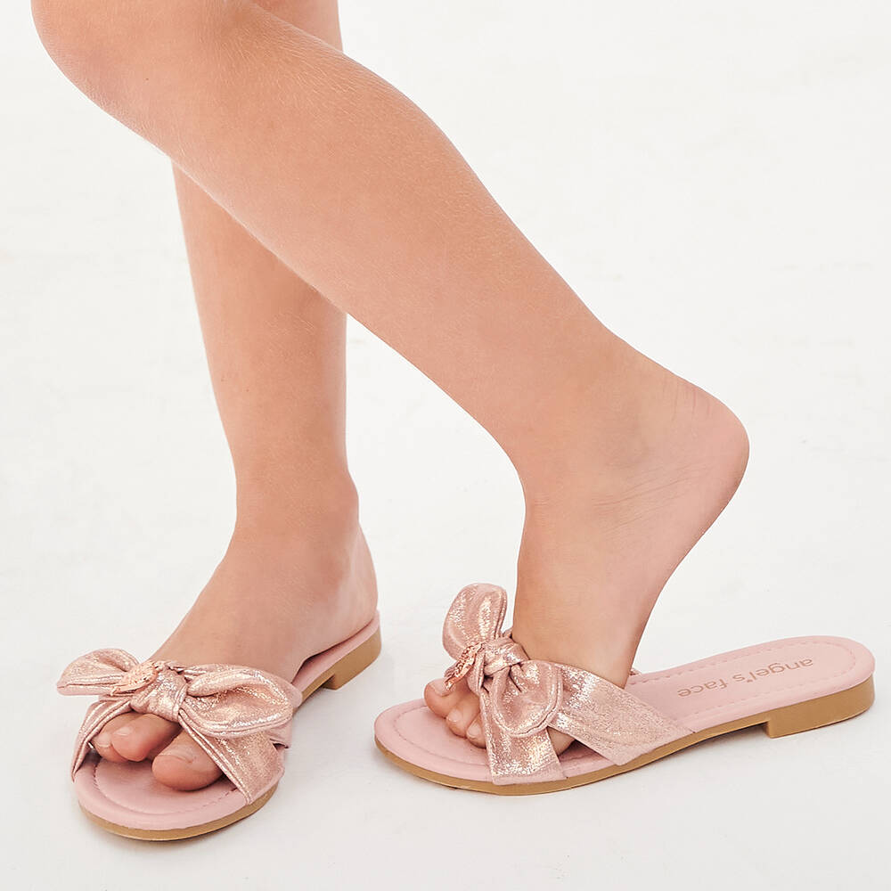 انجلز فيس-شبشب سلايدرز قماش لون زهري للبنات | Childrensalon Outlet