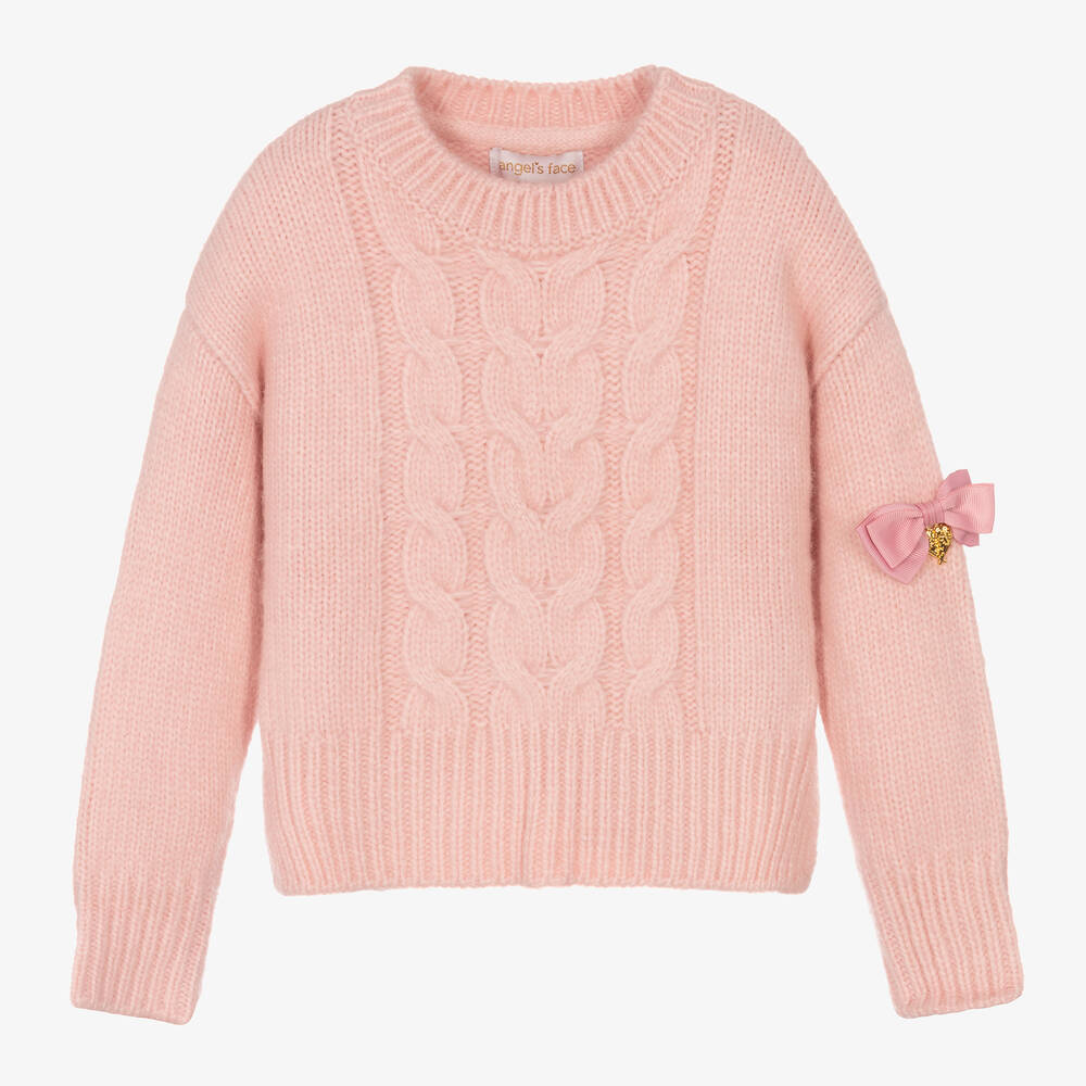 Angel's Face - Girls Pink Cable Knit Sweater | Childrensalon