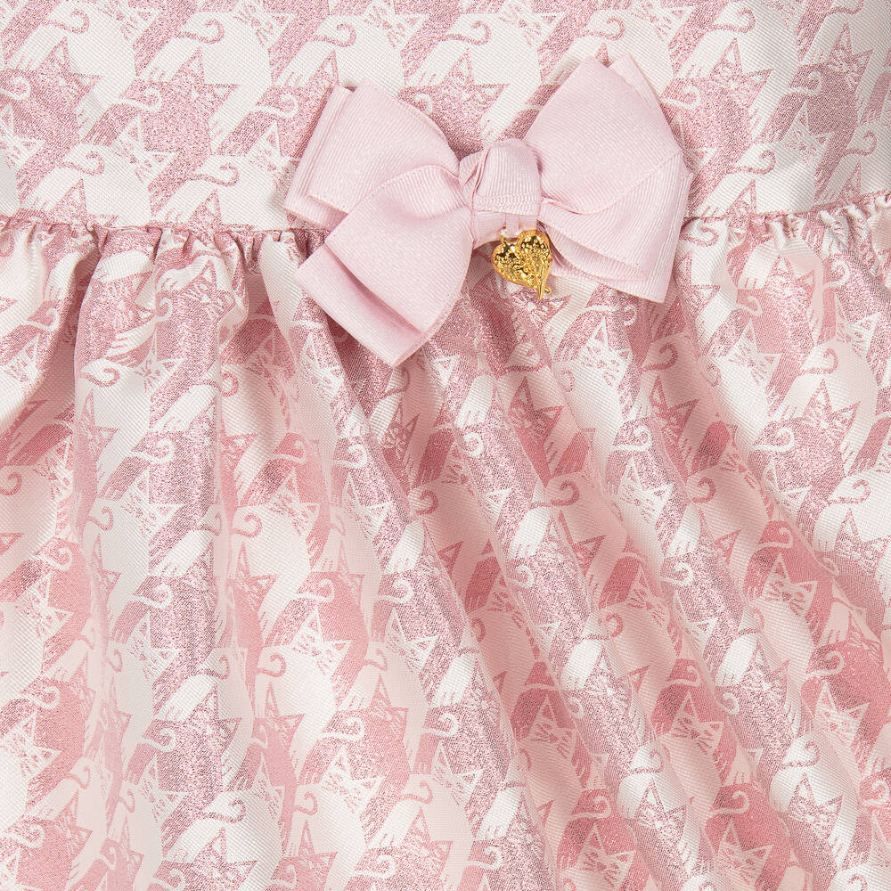 Angel's Face - Girls Pink Cat Houndstooth Jacquard Dress