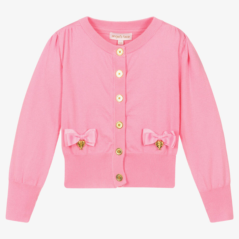 Angel's Face - Girls Pink Cotton Bow Cardigan | Childrensalon