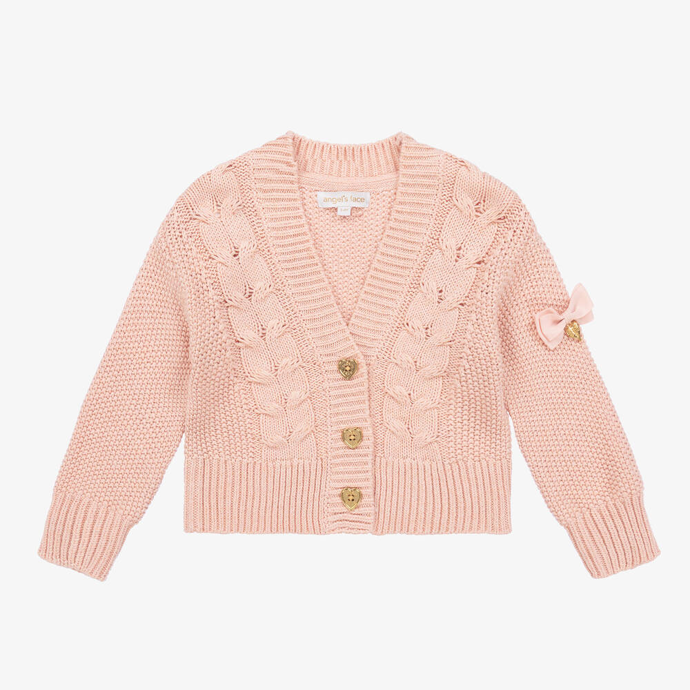 Angel's Face - Girls Pink Cotton Cable Knit Cardigan | Childrensalon