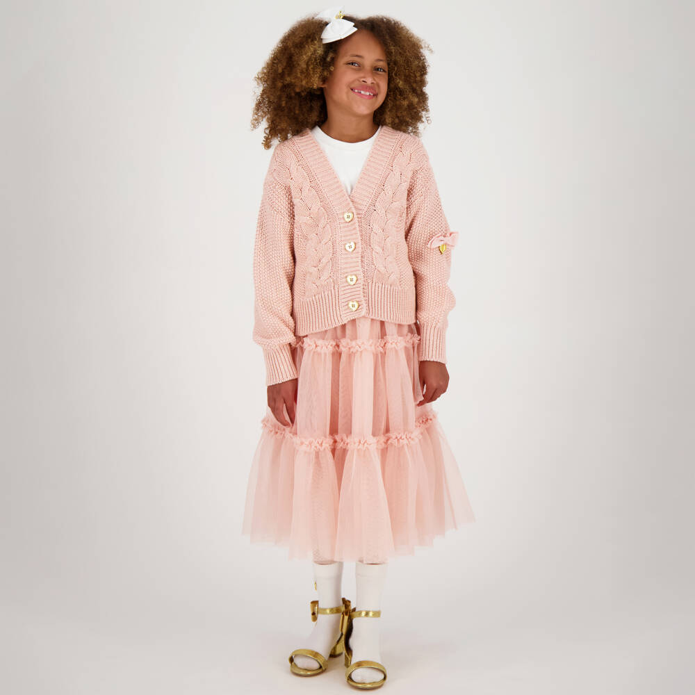 Angel's Face-Girls Pink Cotton Cable Knit Cardigan | Childrensalon Outlet