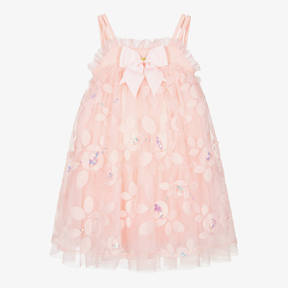 Angel's Face-Платье из розового тюля с пайетками и бантом | Childrensalon Outlet