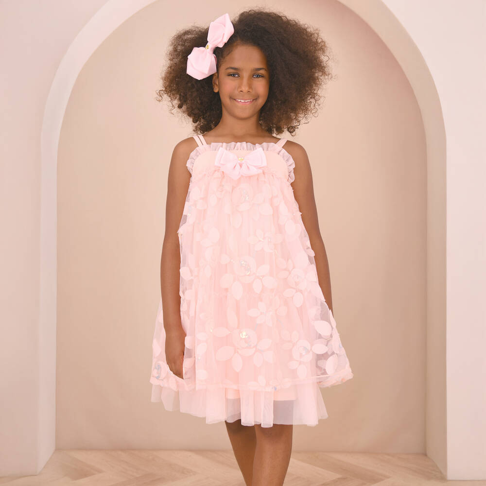 Angel's Face-Платье из розового тюля с пайетками и бантом | Childrensalon Outlet