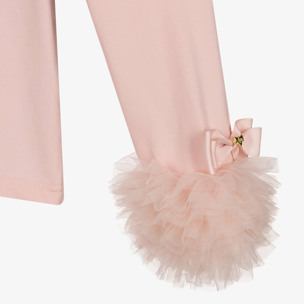Angel's Face-Girls Pink Cotton Jersey Top with Tulle Cuffs | Childrensalon Outlet