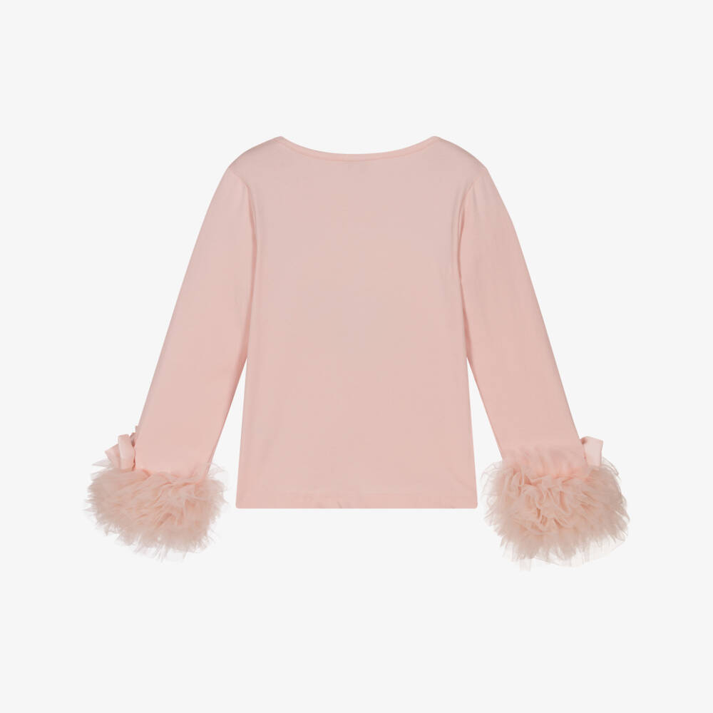 Angel's Face-Girls Pink Cotton Jersey Top with Tulle Cuffs | Childrensalon Outlet