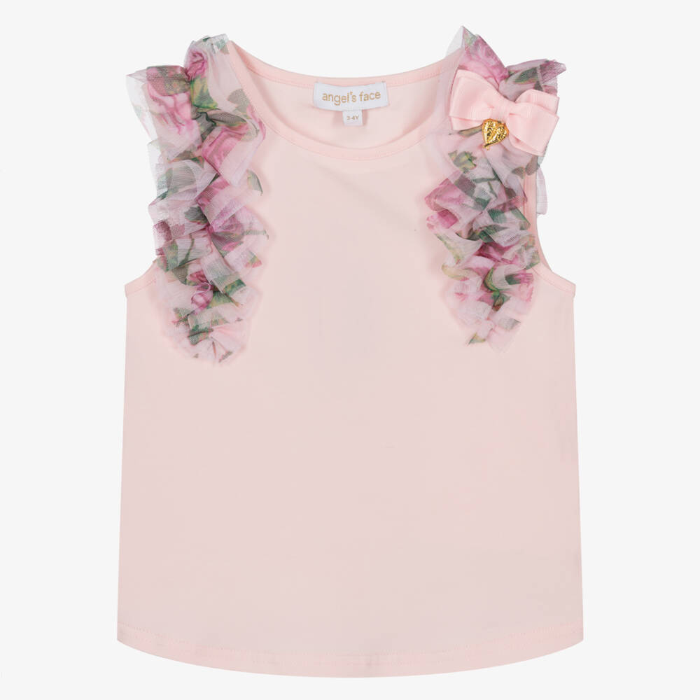 Angel's Face-Girls Pink Cotton Jersey Tulle Ruffle Top | Childrensalon Outlet