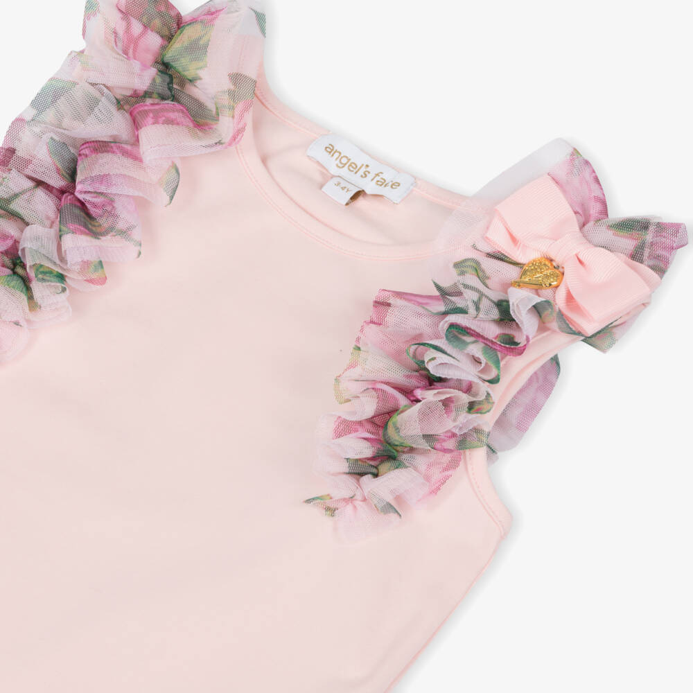 Angel's Face-Girls Pink Cotton Jersey Tulle Ruffle Top | Childrensalon Outlet