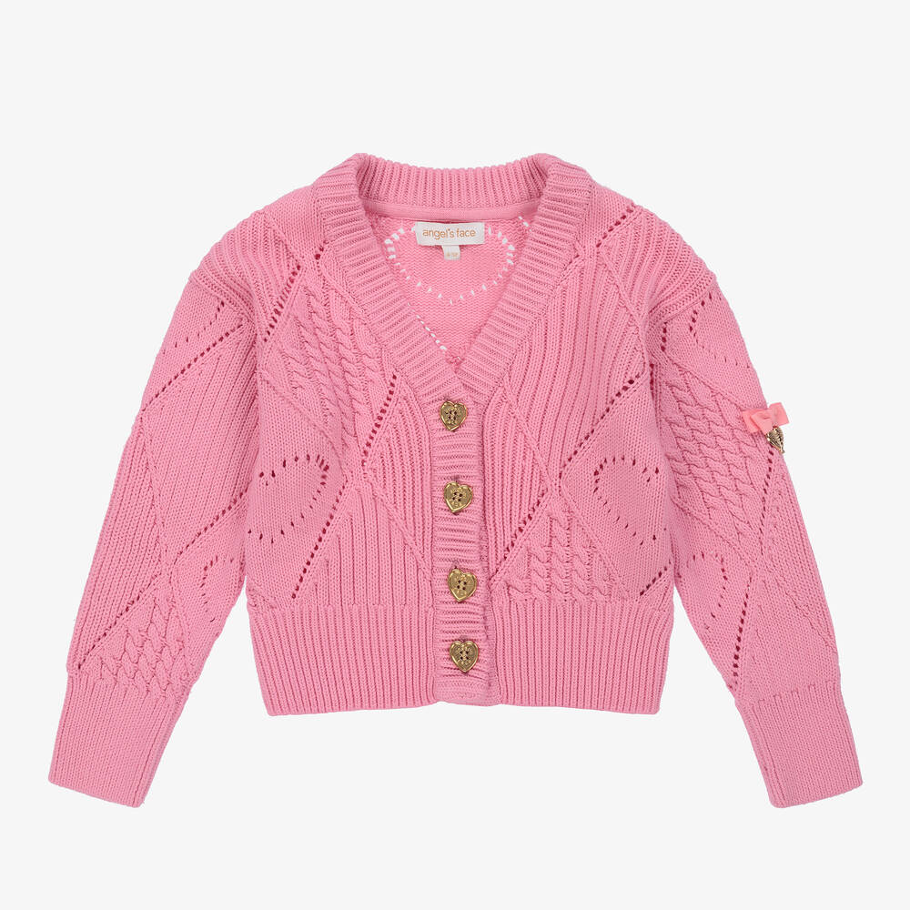Angel's Face - Girls Pink Cotton Knit Cardigan | Childrensalon