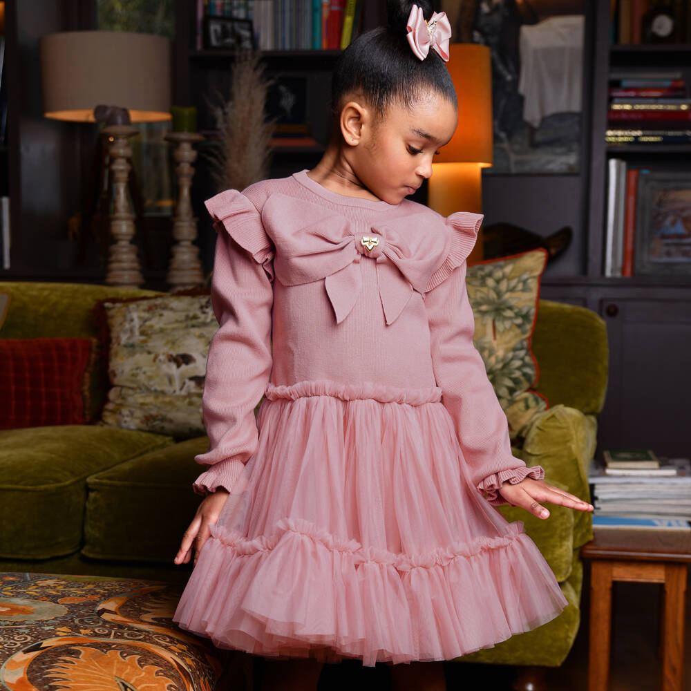 Angel's Face-فستان تول وردي قطن محبوك للبنات | Childrensalon Outlet