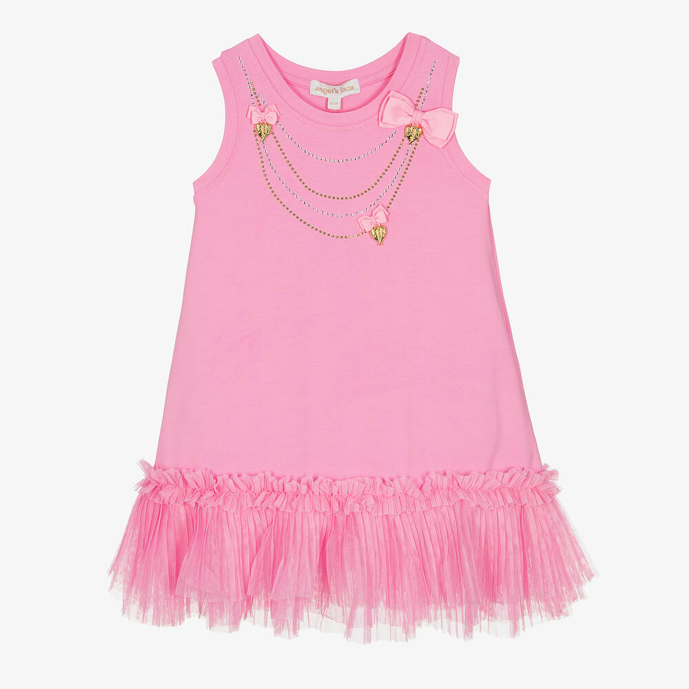 Angel's Face - Розовое хлопковое платье с принтом-ожерельем  | Childrensalon