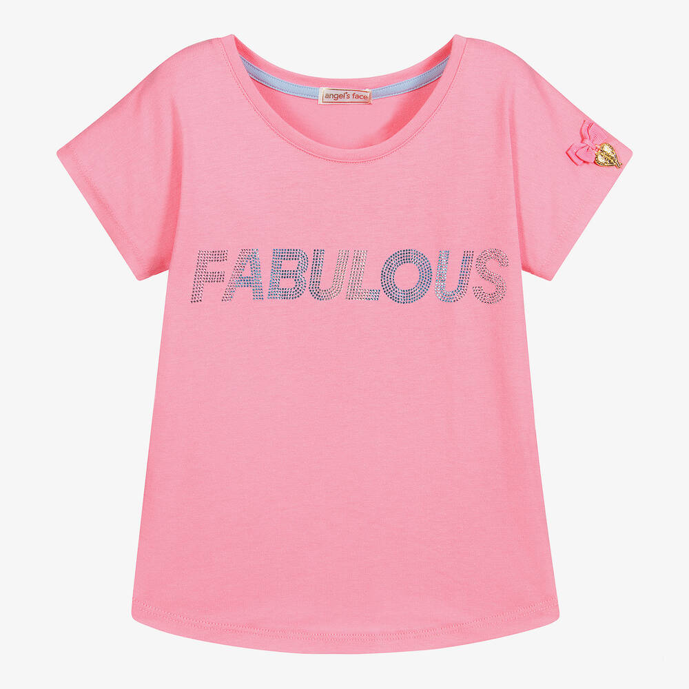 Angel's Face - Girls Pink Cotton T-Shirt | Childrensalon