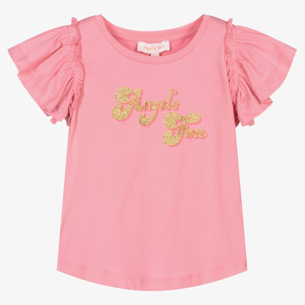 Angel's Face - Girls Pink Cotton T-Shirt | Childrensalon